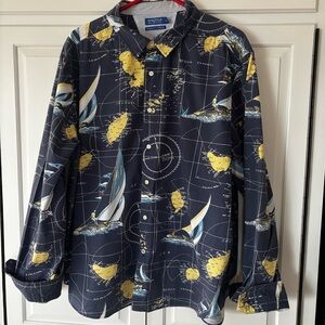 Vintage 90s Nautica Sail World Map All Over Print Sailboat Button Up Shirt XXL